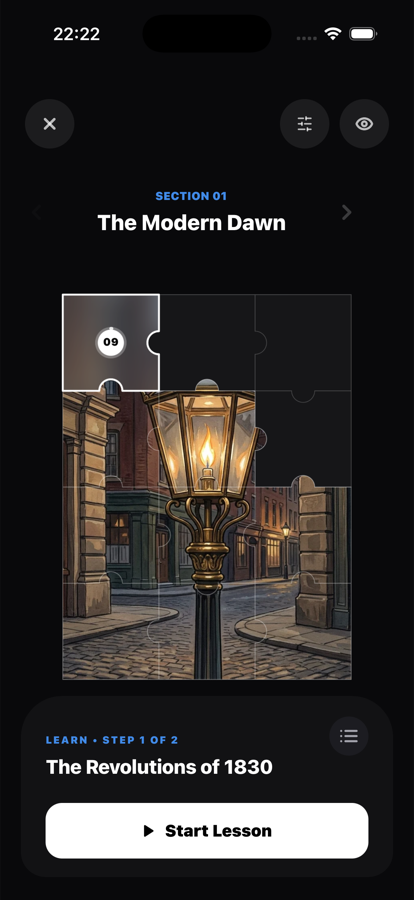 Knowverse story lesson with a clear learning path.